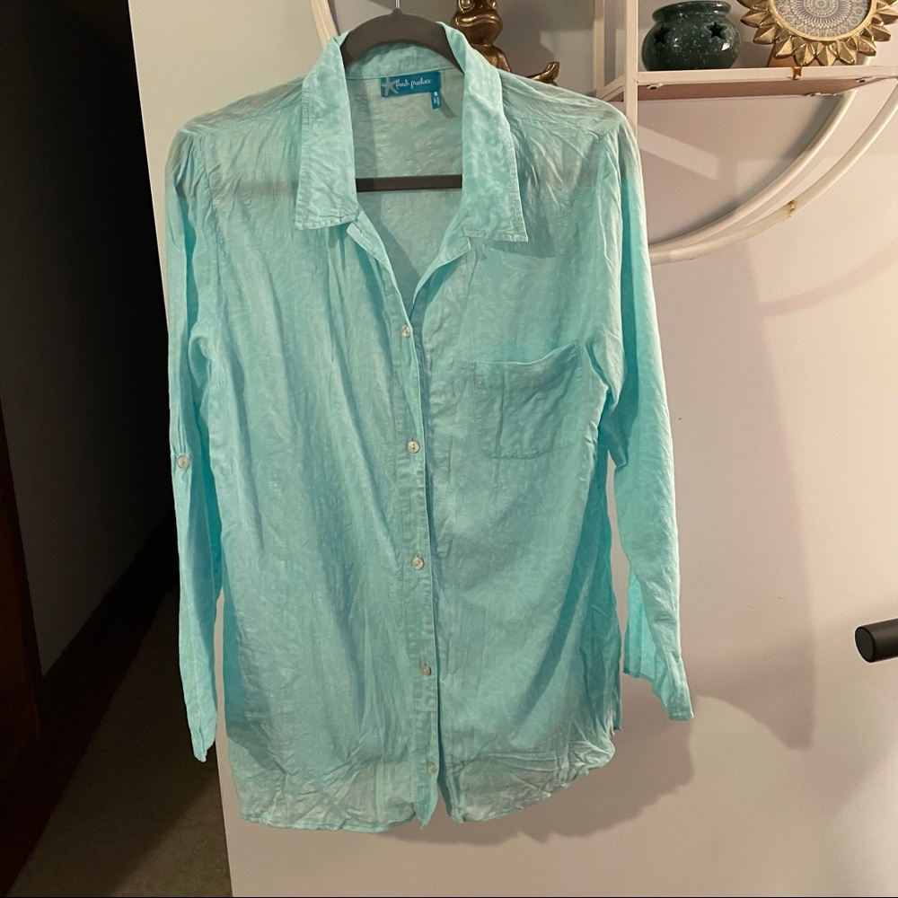 Fresh Produce Women's Small S Aqua Button Up Shirt